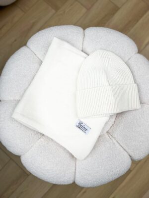 KOMPLET CZAPKA/SZALIK WEŁNA&KASZMIR ECRU