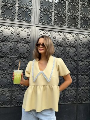 ELEGANCKA BLUZKA NA KRÓTKI RĘKAW BUTTER YELLOW