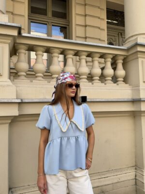 ELEGANCKA BLUZKA NA KRÓTKI RĘKAW BABY BLUE