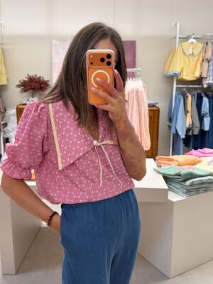 BLUZKA JANINA AŻUROWA RÓŻOWA